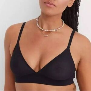 Aerie Bra Womens Small SMOOTHEZ Mesh Sheer Lightweight Bralette Black S NWT